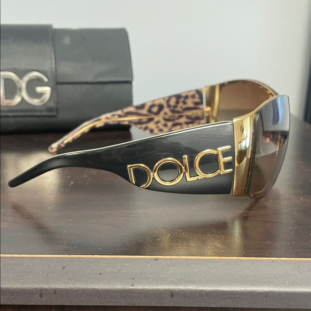 Dolce & Gabbana Brown Gradient Shield Sunglasses with Gold Accents - Picture 2 of 6